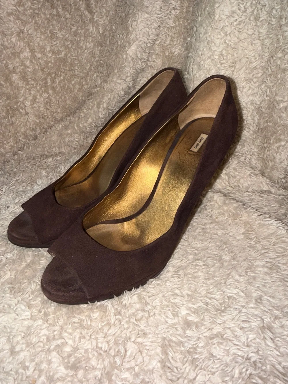 Miu Miu Brown Suede Peep-Toe Heels